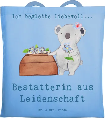Produktbild von Mr. & Mrs. Panda Tote Bag Bestatterin Leidenschaft - Sky Blue - Geschenk, Laptoptasche, Jutebeutel, Tasche, Büchertasche, Jutetasche