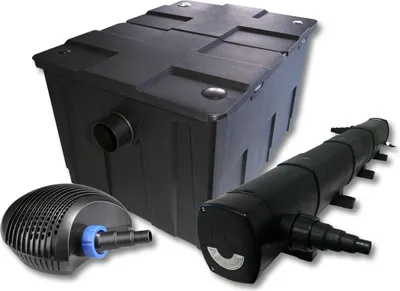 Immagine prodotto di Set completo SunSun: filtro per laghetti CBF-550 fino a 60000 L come filtro a flusso continuo, pompa per laghetti CTF-6000 SuperECO 6000l/h 40W, chiarificatore per laghetti CUV-272 con chiarificatore UVC 72W