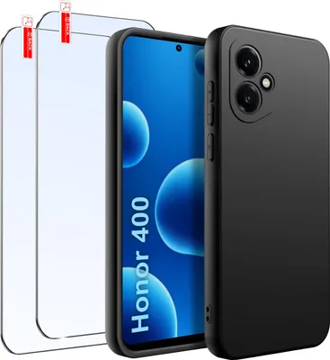 Zdjęcie produktu dla ZESTAW Etui do Honor 400 Matowe Czarne Silikon Slim + 2 SZTUKI SZKŁO 9H