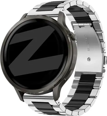 Produktbild von Bandz Stahlband 'Classic' (22mm) - Geeignet für Garmin Vivoactive 4 / Garmin Venu 2 / Garmin Venu 3 / Garmin Forerunner 255 / Garmin Forerunner 265 / Garmin Forerunner 570 - 47mm / Garmin Venu 4 - 45mm - Schwarz/Silber