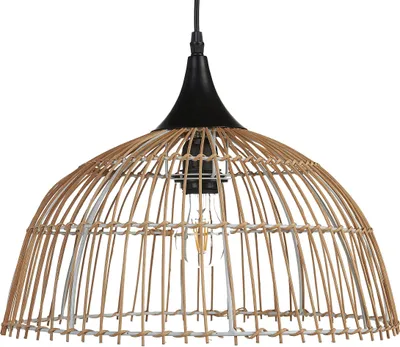 Produktbild von BELIANI Hängeleuchte Natürlich Beige Rattan Geflochten mit Rundem Schirm Langem Kabel Boho Stil Rustikal für Esstisch Wohnzimmer Flur Wohnküche