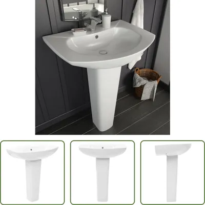 Produktbild von The Living Store Freistehendes Waschbecken mit Säule Keramik Weiß 650x520x200 mm