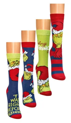 Produktbild von 4 Paar Grinch®-Weihnachtssocken, freche Spaßsocken für Damen & Herren, Gr. 42-47