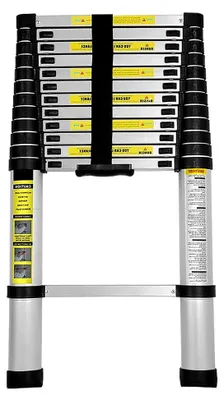 Produktbild von 3,8 m Teleskopleiter aus Aluminium - Rutschfeste Klappleiter - Mehrzweckleiter mit 150 kg Belastbarkeit - 13 Sprossen