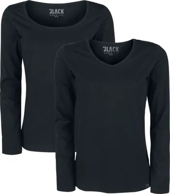 Produktbild von Black Premium by EMP Damen schwarze Basic Langarmshirts im Doppelpack S