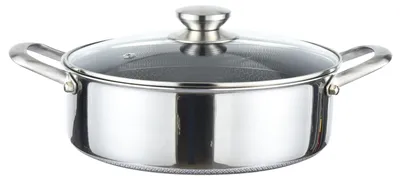 Produktbild von Schmortopf 24 cm aus Edelstahl mit Glasdeckel Antihaft - Wabenstruktur Bräter