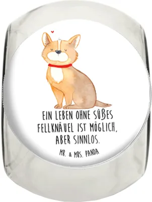 Produktbild von Mr. & Mrs. Panda Bonboniere Hund Glück L 870ml - Weiß - Geschenk, Kaffeedose, Corgie, keksdose glas, Herz, Dekoglas, glasbehälter, Sprüche, Liebe, Aufbewahrungsdose