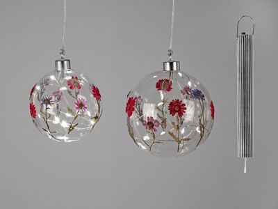 2er Set LED Deko Hänger Kugeln BLUMENWIESE zum aufhängen D. 10 +12cm Formano F25