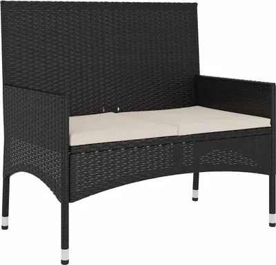 Produktbild von vidaXL Gartenbank 2-Sitzer mit Kissen Schwarz Poly Rattan