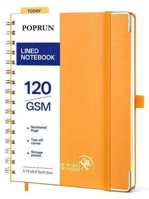 Obrázok produktu pre Zošit formátu A5, s linkovaním, so špirálovou väzbou, s pevnými doskami, gramáž 120 g/m², 141 strán, oranžovej farby
