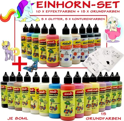 Produktbild von Window Color Einhorn Set 25 Farben Fenstermalfarbe Fensterfarbe Unicorn Glasfarb