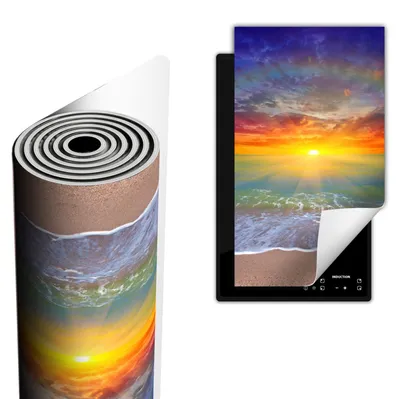 Produktbild von Herdabdeckplatte abdeckung Glaskeramikkochfeld abdeckplatte 30x52 cm Anti Rutsch Matte Aufrollbar, Meer Strand