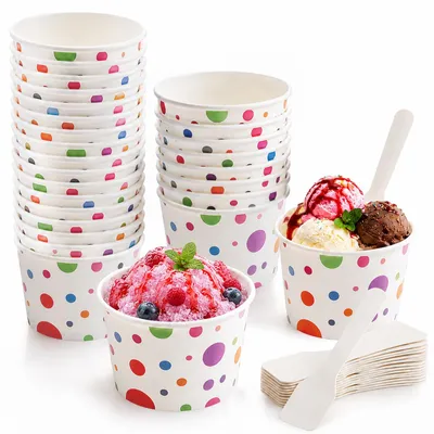 Immagine prodotto di Bicchieri per gelato da 150 ml, confezione da 50 pezzi, con cucchiaini, ideali per gelato e dessert