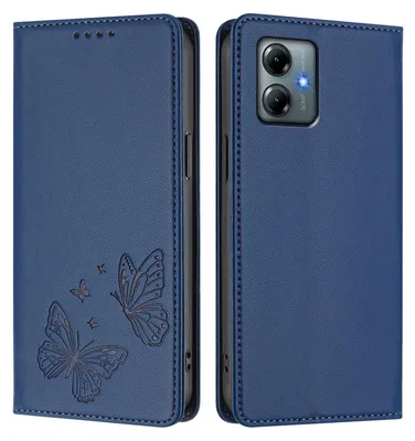 Image de Étui en cuir pour Motorola Moto G Power 2025/G Play 2025, motif papillon, étui à rabat avec porte-appareil, bleu foncé