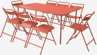 Produktbild von sweeek - Gartentisch aus Stahl + 8 Stühle - Terrakotta