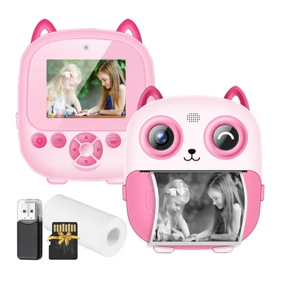 Produktbild von 1080P Sofortbildkamera fuer Kinder, Digitalkamera fuer Kinder, digitale Videokamera, Doppelobjektiv, 2,4-Zoll-IPS-Bildschirm, eingebauter Akku mit 32 GB TF-Karte, USB-Kartenleser, Thermodruckpapier, Umhaengeband, Geburtstags- und Festivalgeschenk fuer Kinder, Jungen und Maedchen