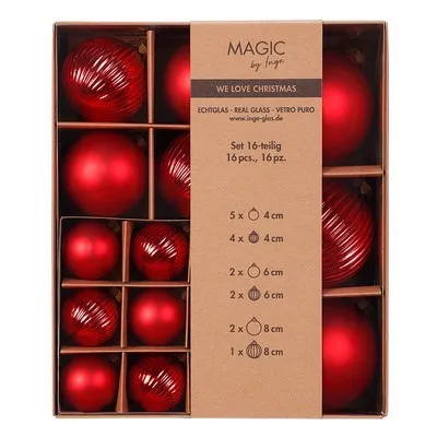 Produktbild von Inge‘s Christmas Decor 12002 P418, Kugel-Weihnachtsschmuck, Glas, Rot, 16 Stück(e)