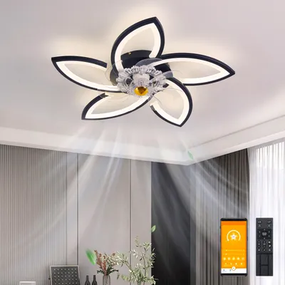 Produktbild von Deckenventilator mit Beleuchtung - Schwarz, 70 cm - Aluminium - Modern - Für Wohnzimmer - Deckenventilatorlampe