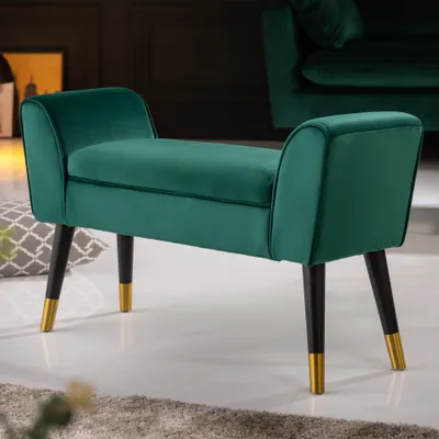Produktbild von riess-ambiente Elegante Sitzbank SCARLETT 90cm smaragdgrün Samt mit Armlehnen Polsterbank Bank
