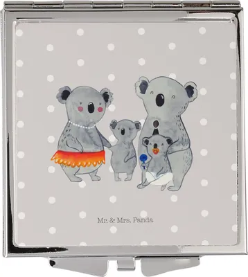 Produktbild von Mr. & Mrs. Panda Schminkspiegel Koala Familie - Grau Pastell - Geschenk, Handspiegel, Koalas, Reise Spiegel, Kosmetikspiegel, Kinder, Family, Frauen, Kleiner, Muttertag