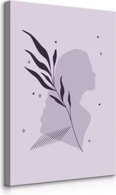 Immagine prodotto di Muralo Tela Faccia di donna Foglie Stelle Astrazione Boho L. 70cm x H. 100cm