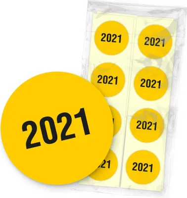 Produktbild von itenga 500x Jahresetiketten 2021 Gelb Sticker Aufkleber aus Haftpapier Ø 2cm