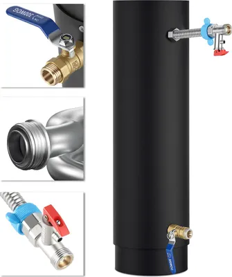 Produktbild von Faziango Ofenrohr mit Edelstahl-Heizschlange, 12 cm Durchmesser, 52,5 cm Höhe, komplettes Heizset mit Ventil und Zubehör für Warmwasser und Hausheizung