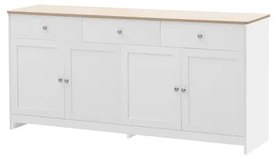 Image de Buffet blanc effet bois 4 portes 3 tiroirs style campagne