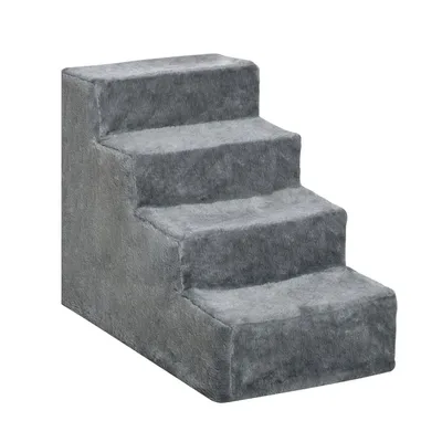 Produktbild von Haustiertreppe mit Waschbar Bezug 4 Stufen Hundetreppe Katzentreppe Haustiertreppe für Hunde und Katzen bis 5 kg Hellgrau