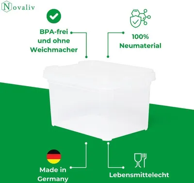 Immagine prodotto di Novaliv 8x scatole con coperchio piccole 2 L trasparenti Nestbar impilabili con chiusura a clip plastica senza BPA 19 x 14 x 11 cm