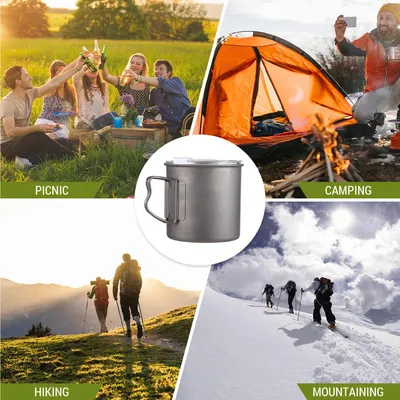 Obrázok produktu pre Outdoor 600 ml Camping Ti pohár na vodu so skladacou rukoväťou a vekom na turistiku