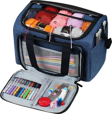 Produktbild von Garntasche | Stricknadel-Set Häkelset Kreuzstich-Set Marineblau 38,1 x 27,9 x 25,4 cm
