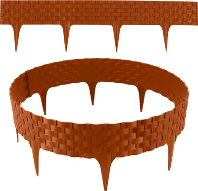 Produktbild von Rasenkante Rattanoptik I Terracotta I 24x80 cm Module I Kunststoff Beeteinfassung für Beet-& Rasenabgrenzungen I Flexible Beetumrandung