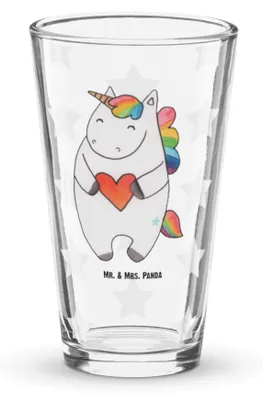Produktbild von Mr. & Mrs. Panda Trinkglas Einhorn Herz - Transparent - Geschenk, Unicorn, Glas, Bunt, Bierglas, Lustig, Cocktailglas, Wasserglas, Tumbler, Einhörner, Freundin