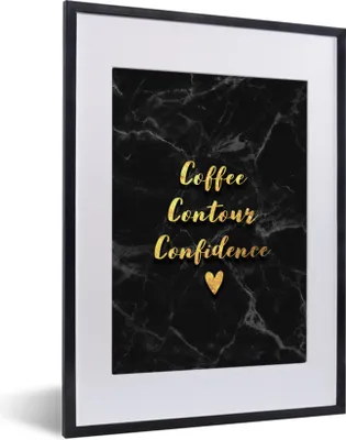 Produktbild von MuchoWow® Gerahmtes Poster Zitat - Kaffee - Gold - Marmor 30x40 cm - Poster mit Schwarzem Bilderrahmen Wandposter Rahmen Foto Bilder - Wandposter Schlafzimmer