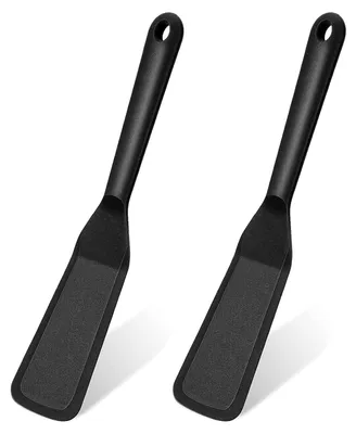 Image de Spatule de cuisine - Ensemble de 2 pièces en silicone résistant à la chaleur - Spatule antiadhésive pour crêpes, œufs, poisson et légumes - Noir