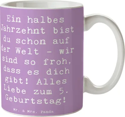 Produktbild von Mr. & Mrs. Panda Tasse mit Spruch Spruch 5. Geburtstag Freude - Lavendeltraum - Geschenk, Feiern Kindern, Geburtstagsparty, Kaffeebecher, Zuneigung, fünf Jahre, Teetasse