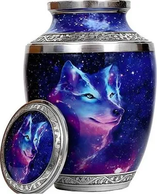 Immagine prodotto di Urne XXL per persone e animali domestici Ceneri - 3,5 L | Urne in metallo per cani e gatti | Elegante urna commemorativa per ceneri Urna per persone | Urna Himmelswolf con coperchio