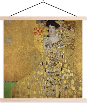 Produktbild von MuchoWow® Textilposter Porträt von Adèle Bloch-Bauer I - Gustav Klimt 120x120 cm mit holzfarbenen Rahmen - Textil-Poster