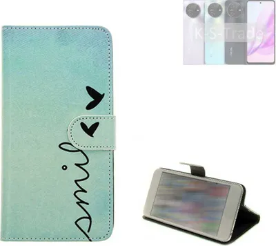 Produktbild von K-S-Trade Schutz Hülle Handy Hülle kompatibel mit Blackview Oscal Tiger 12 Hülle Handyhülle cover bookstyle Etui Handyhülle “smile“ türkis