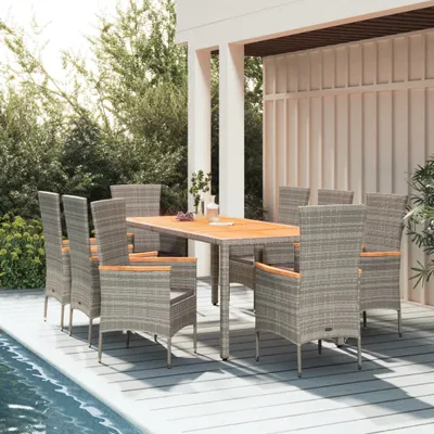 Produktbild von 9-tlg. Garten-Essgruppe mit Kissen Grau Poly Rattan , Gartenstühle Design 2024