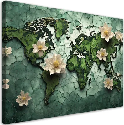 Produktbild von Leinwandbild Blumen Grün Weltkarte 120x80 Feeby Grün bild für die wand bereit zum aufhängen