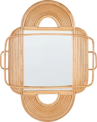 Produktbild von BELIANI Wandspiegel Natur Rattan Rahmen 70 x 90 cm Oval Boho Ästhetisch für Wohnzimmer Schlafzimmer Flur