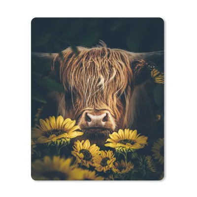 Produktbild von MuchoWow® Mauspad Mousepad Schottische Highlander - Blumen - Kuh - Botanisch - Tiere 19x23 cm - Mousepads - Maus Mat - Pad - Mausunterlage - Mauspads - Spielen