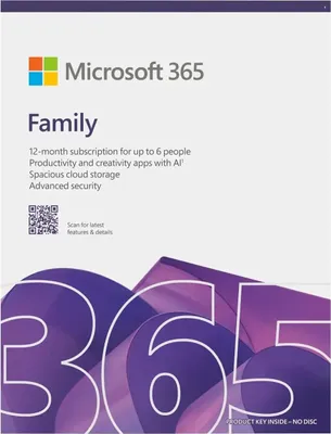 Zdjęcie produktu dla Microsoft Office 365 Family, Pakiet biurowy, 1 x licencja, 1 lat(a), Subskrypcja, Do pobrania, Windows 10, Windows 11