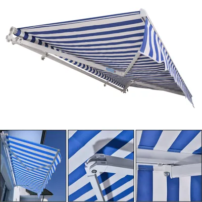 Produktbild von Yakimz Gelenkarmmarkise 350x300cm einziehbare Markise Sonnenschutz Balkonmarkise Gelenkarmmarkise Gelenkarm Sonnenschutz Blau / Weiß