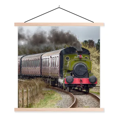 Produktbild von MuchoWow® Textilposter Ein herannahender Dampfzug 60x60 cm mit holzfarbenen Rahmen - Wanddekoration