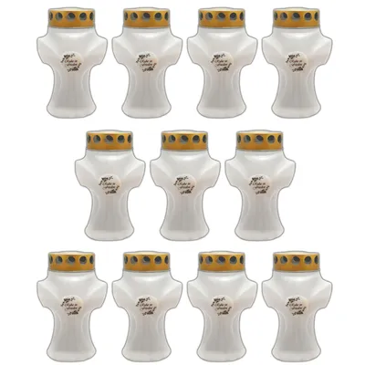 Produktbild von 11er Set Grabkerze Kreuz Grablicht Weiß Friedhofskerzen Grabbrenner Kreuzkerze Grableuchte Trauerlicht Gedenkkerze Grablichtkerze Grabdekoration