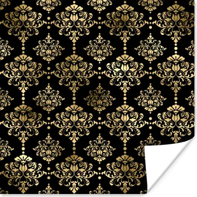 Produktbild von MuchoWow® Poster Muster - Barock - Gold - Schwarz 50x50 cm - Wohnzimmerdekoration