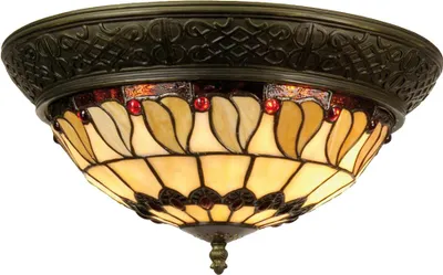 Zdjęcie produktu dla Clayre & Eef Lampa sufitowa Tiffany Ø 38x19 cm Beżowo-brązowe szkło